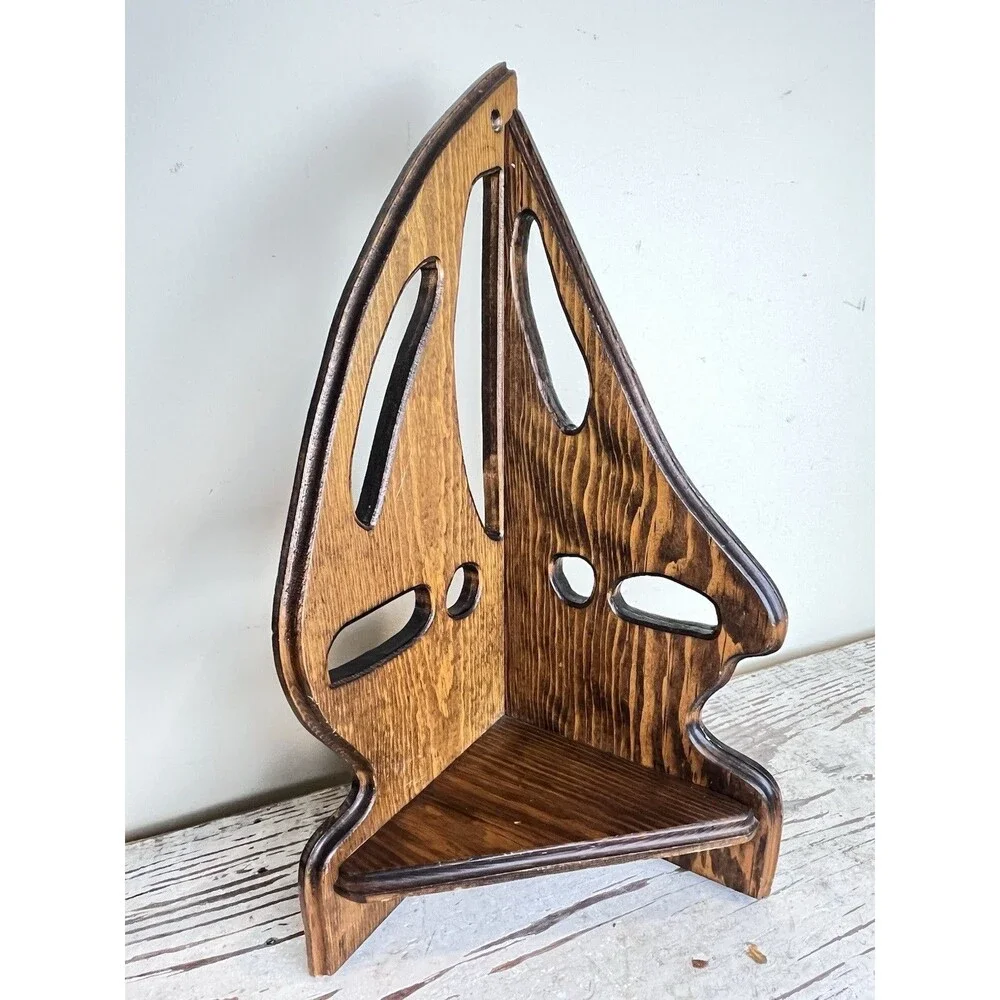Nautical Vintage Wooden Sailboat Corner Table / Wall Hanging Shelf Coastal Home